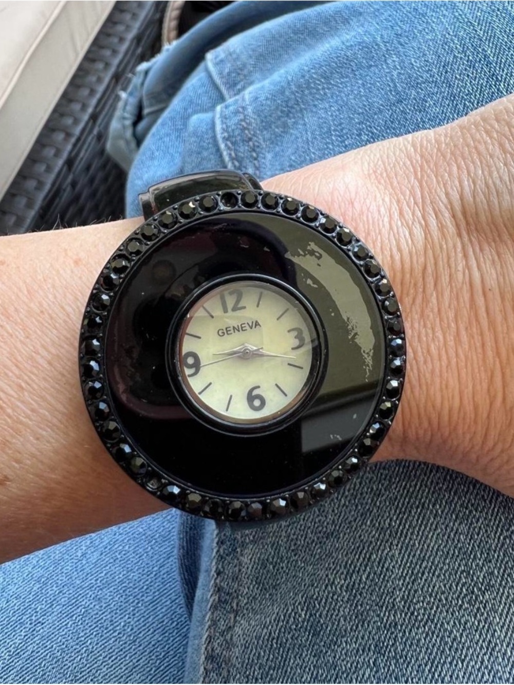 Geneva Black Crystal-Trim Fashion Watch